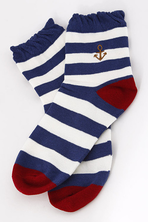 Striped Anchor Mark Ankle Sock 5CCH
